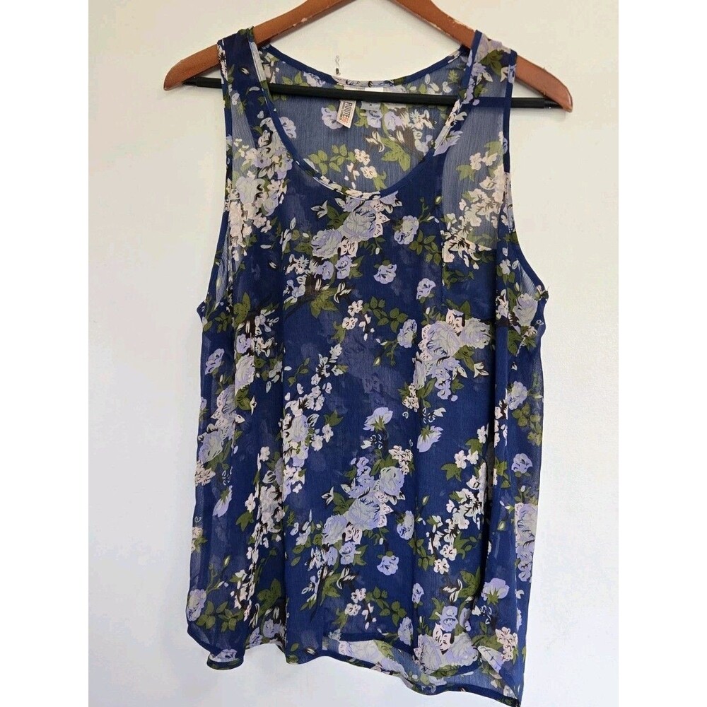 Route 66 Tank Womens XL Floral Cami Top Sheer Boho Indie Cottagecore Festival